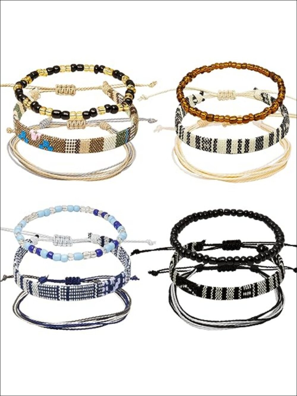 Handmade Woven Boho Bracelet Anklet Set Adjustable Cotton Cord